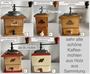 Vintage Antike & Moderne Kaffeekannen, antike Kaffeemühle Holz Bild 11