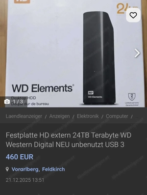 24 TB Terabyte Festplatte Western Digital NEU stoßfest Bild 5