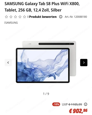 SAMSUNG TABLET S8+ plus Galaxy Tab X800 12,4 Zoll neuwertig 8GB 256GB Bild 3