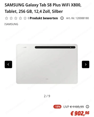 SAMSUNG TABLET S8+ plus Galaxy Tab X800 12,4 Zoll neuwertig 8GB 256GB Bild 2