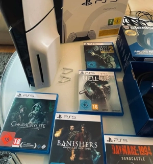 Sony PlayStation 5 Disc (Slim) mit zubehör + kopfhörer+5 Spielen  Bild 3