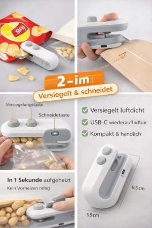 Praktisches 2-in-1 Mini-Verschweißgerät zum luftdichten Verschließen und einfachen Öffnen 