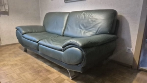 Designer Echtleder-Sofa   2er-Couch in Dunkelgrün   Top Zustand Bild 4