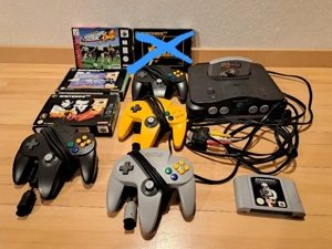 Nintendo 64 mit Spielen und 4 Kontrollern