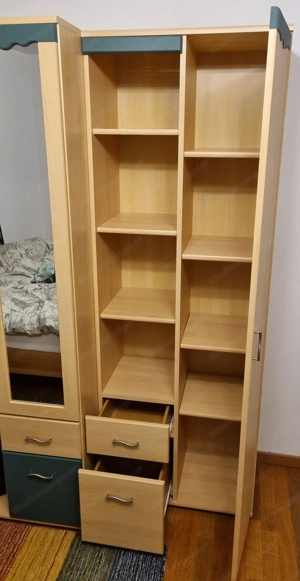 Kinder-  Jugendzimmer, Schränke komplettes Set (8 Teilig), Birke mit türkisen Elementen Bild 5