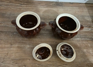 2 kleine Keramik- Tontöpfe mit Deckel   braun Bild 2