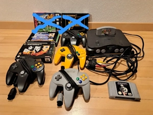 Nintendo 64 mit Spielen und 4 Kontrollern