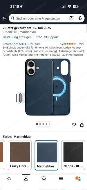 iPhone 16 Lederhülle Marineblau Bild 3