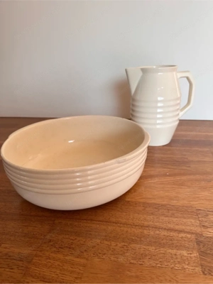 Cremefarbenes Keramik-Set: große Schüssel + Krug Bild 2