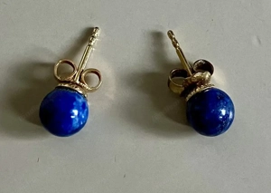 Sodalith Ohrstecker 1,6 Gr. 14 Karat Gelbgold  Bild 2