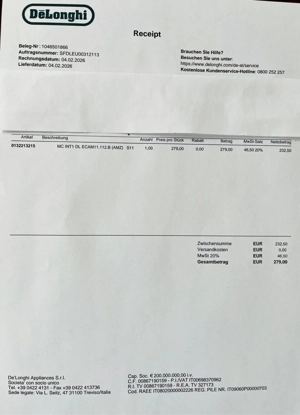 Delonghi MagnificaS mit Rechnung und Garantie