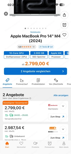 Apple MacBook Pro 14" M4 (2024), 10-Core CPU, 10-Core GPU, 32GB RAM, 2TB, Silber Bild 3