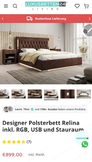 Designer Polsterbett inkl. Matratze + Topper 180x200 Bild 5