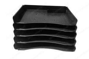 5 schwarze Ablagefächer   Sortierfächer fürs Büro   A4, stapelbar Bild 2