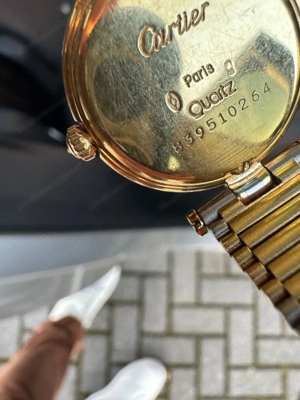 Cartier Damenuhr mit originalem Diamantenbesatz, 750er Gold, BiColor Armband, 1A Bild 10