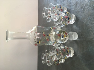 Schnaps-Set Glaskaraffe - Mundgeblasen - Handbemalt Bild 3