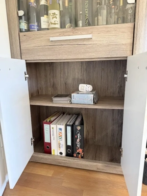 Moderne Vitrine   Highboard   Eiche-Optik & Weiß   Viel Stauraum Bild 2