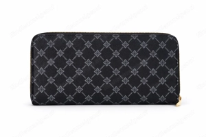 Damen Geldbörse Schwarz mit Muster   Großes Portemonnaie mit Reißverschluss Bild 4