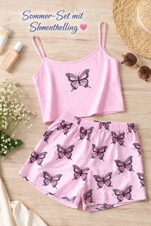 Sommer-Set mit Schmetterling   Top & Shorts in Rosa Bild 5