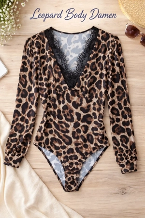 Leopard Body Damen   Langarm mit Spitze   Gr. M Bild 5