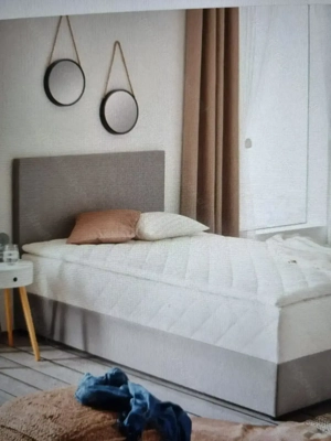 Verkaufe Boxbett 140x200 Grau + Überwurfdecke Bild 2