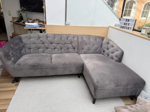 Graues Samt L-Sofa zu verkaufen Bild 3