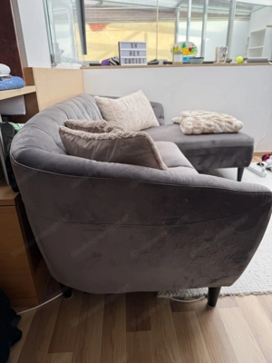 Graues Samt L-Sofa zu verkaufen Bild 2