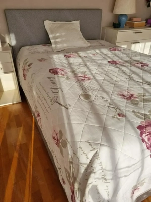 Verkaufe Boxbett 140x200 Grau + Überwurfdecke Bild 3