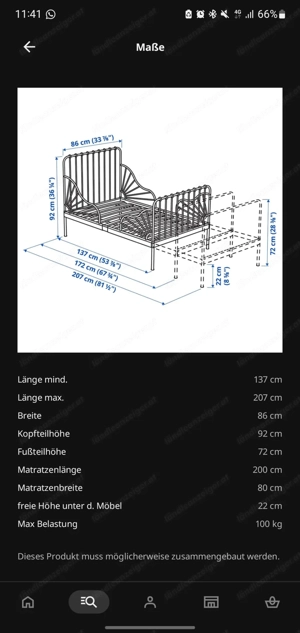 Ausziehbares Kinderbett Weiß 80x bis 200 cm Bild 2
