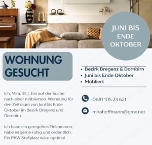Möblierte Wohnung Mai Juni bis Ende Oktober