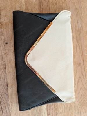Elegante Clutch   Handtasche in Schwarz & Creme mit Gold-Details Bild 2