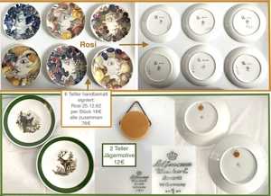 Kunst Teller Porzellan Rosi 1962 & Jägermotive