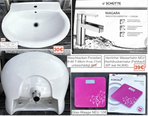 Waschbecken, Personenwaage Glas, Armatur Bad, Wandboard ab 5 Euro Bild 2