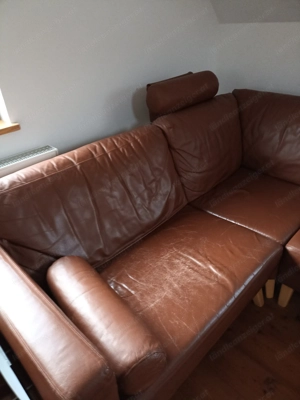 Braune Leder-Couchlandschaft gegen Abholung abzugeben Bild 4
