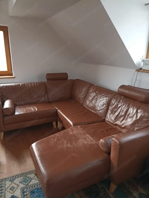 Braune Leder-Couchlandschaft gegen Abholung abzugeben Bild 2