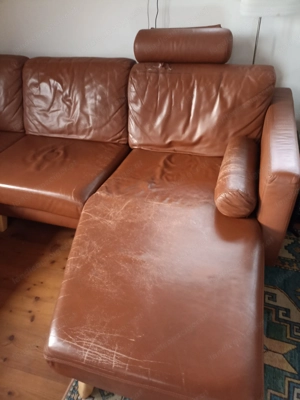 Braune Leder-Couchlandschaft gegen Abholung abzugeben Bild 3