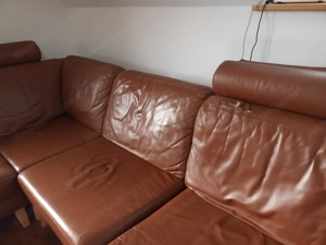 Braune Leder-Couchlandschaft gegen Abholung abzugeben Bild 5