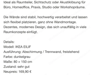 Ikea Trennwand Elif in dunkelgrau  Bild 2