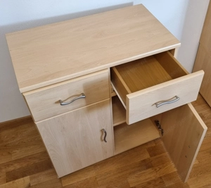 Kommode, Schrank 2 Schubladen, 2 Türen, Birkenoptik Bild 4