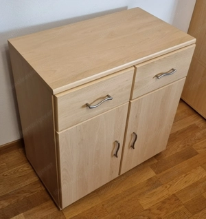 Kommode, Schrank 2 Schubladen, 2 Türen, Birkenoptik Bild 2