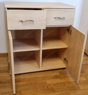 Kommode, Schrank 2 Schubladen, 2 Türen, Birkenoptik Bild 3