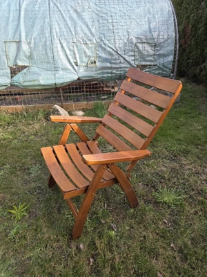 4 verstellbare Holz Gartenstühle Hochlehner mit Auflagen   sehr bequem Bild 3