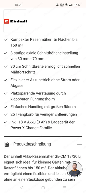 Rasenmäher Einhell Akku-Rasenmäher GE-CM 18 30 Li Bild 7