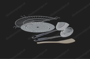 AMC Küchenhelfer Set - Spritzschutz, Schaumlöffel & Holzpfannenwender (neu)