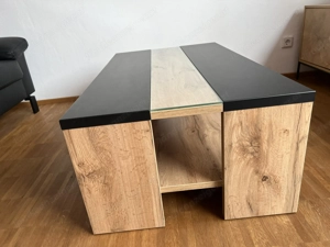 Couchtisch 110 x 65cm, Eiche Altholz Nachbildung mit Glaseinsatz Bild 3