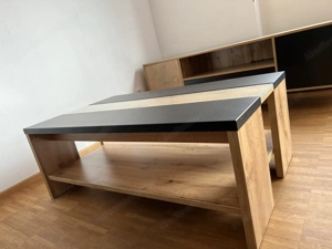 Couchtisch 110 x 65cm, Eiche Altholz Nachbildung mit Glaseinsatz Bild 2