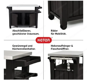 Keter Unity XL Grilltisch   Outdoor Küche mit Edelstahlplatte Bild 4