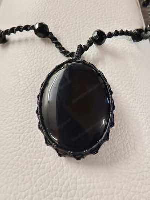 Halskette mit schwarzen Onyx-Anhänger makramee Fassung Onyx Stein Schmuck