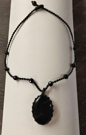 Halskette mit schwarzen Onyx-Anhänger makramee Fassung Onyx Stein Schmuck Bild 2