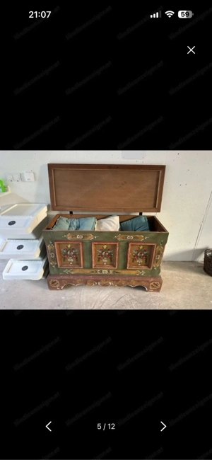 Antike Voglauer Bauerntruhe - handbemalt, Massivholz, Landhausstil Bild 5